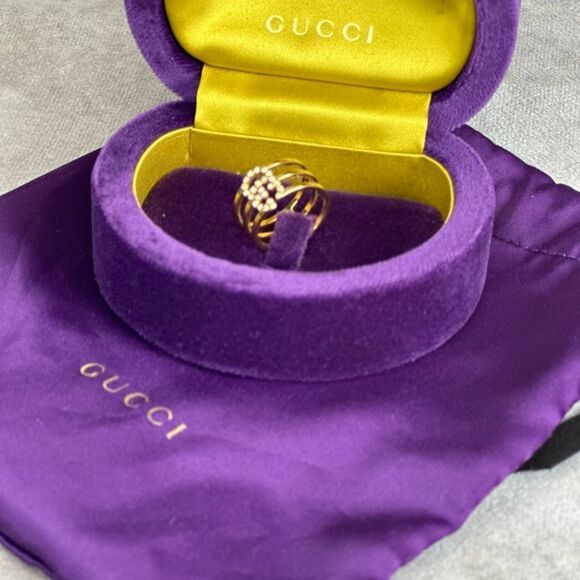 Gucci Running G Diamond 18k Yellow Gold Ring 6.5 - Picture 3 of 12